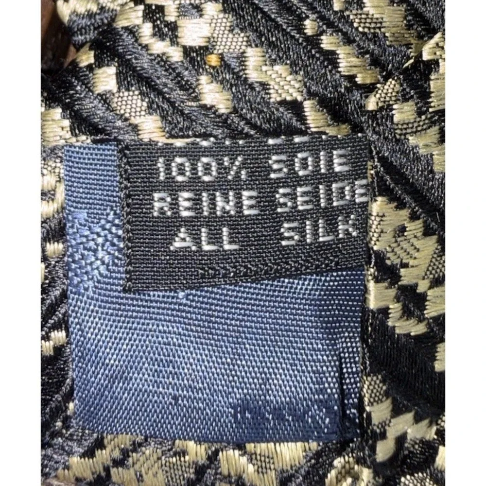 Polo Ralph‎ Lauren Mens 100% Silk Tie Wide Black Textured Gold Geometric Vintage